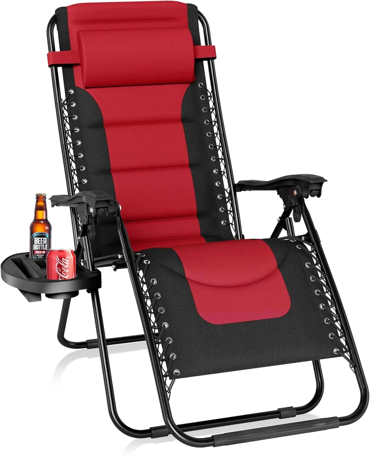 Sophia & Willliam Zero Gravity Chair Padded, Reclining Folding Chair with Free Cup Holder (Red)