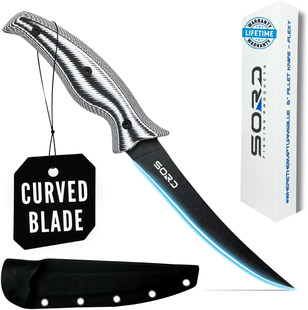 SORD 5-9' Fillet Knife - Fishing & Meat Cutting with Sheath - Razor Sharp Carbon Steel Filet Knife for Cleaning Fish and Skinning - Full Tang G10 Handle | Corrosion Resistant