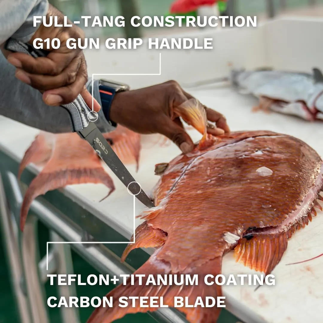 SORD 5-9' Fillet Knife - Fishing & Meat Cutting with Sheath - Razor Sharp Carbon Steel Filet Knife for Cleaning Fish and Skinning - Full Tang G10 Handle | Corrosion Resistant