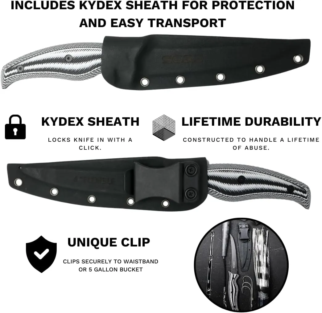 SORD 5-9' Fillet Knife - Fishing & Meat Cutting with Sheath - Razor Sharp Carbon Steel Filet Knife for Cleaning Fish and Skinning - Full Tang G10 Handle | Corrosion Resistant