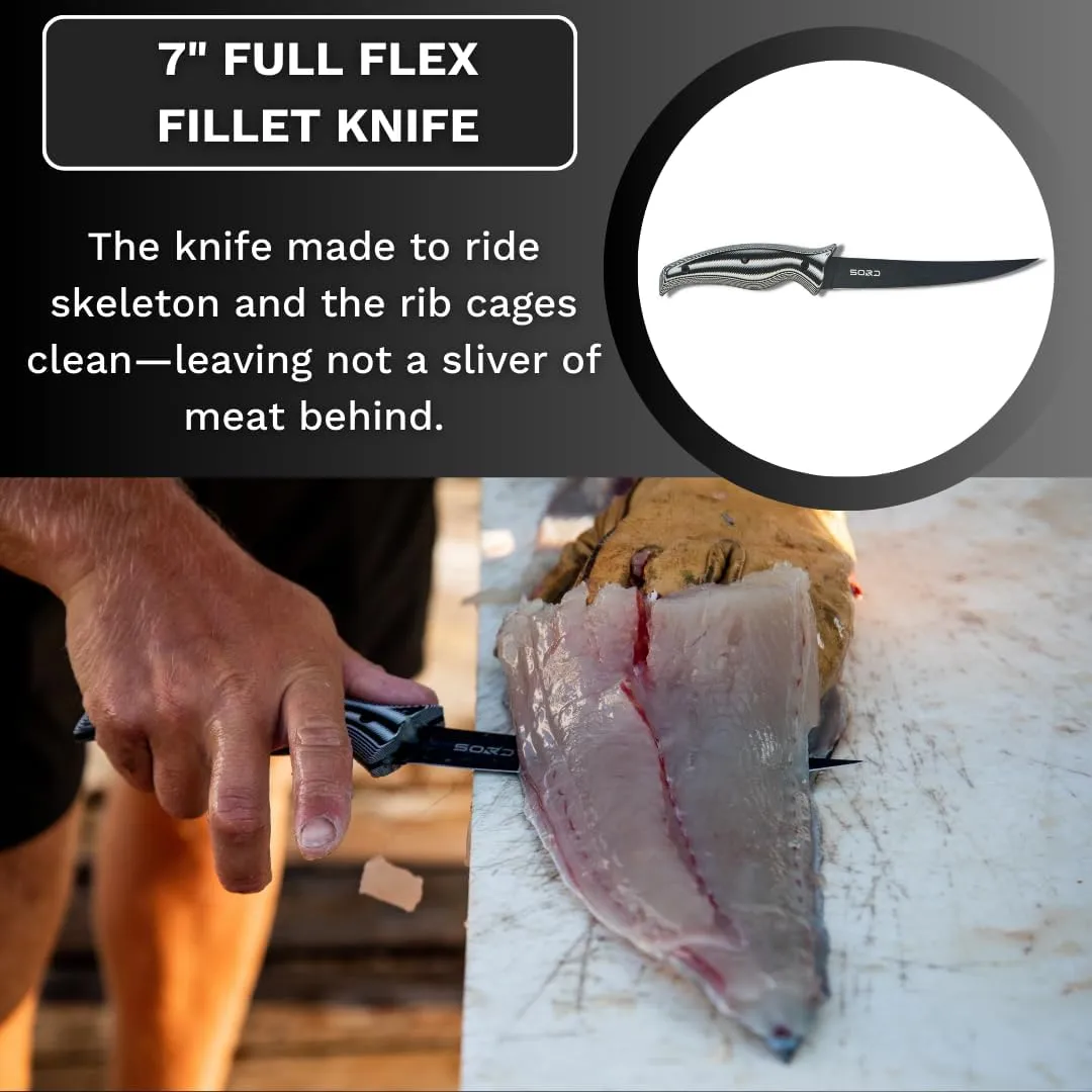 SORD 5-9' Fillet Knife - Fishing & Meat Cutting with Sheath - Razor Sharp Carbon Steel Filet Knife for Cleaning Fish and Skinning - Full Tang G10 Handle | Corrosion Resistant