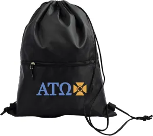 Sorority Shop Alpha Tau Omega Fraternity Black Drawstring Backpack, Sports Bag, Travel Carryall