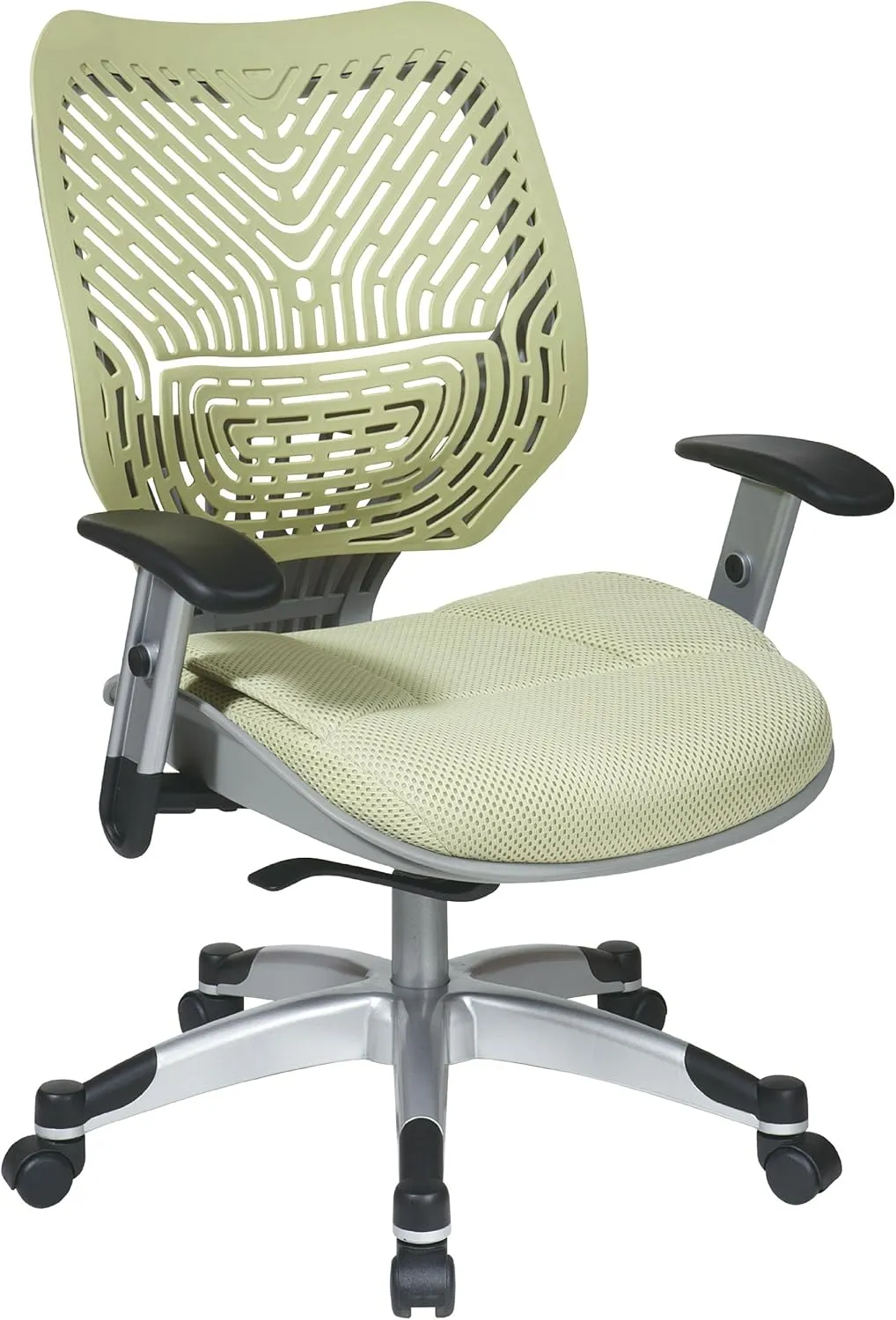SPACE Seating REVV Self Adjusting SpaceFlex Kiwi Backrest Support and Padded Kiwi Mesh Seat with Adjustable Arms and Platinum Finish Base Managers Chair