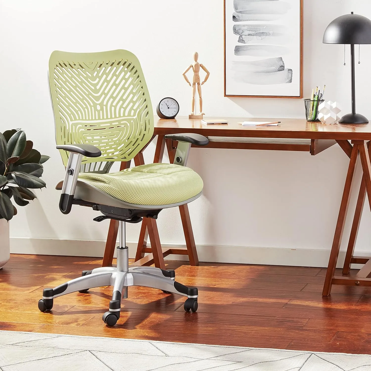 SPACE Seating REVV Self Adjusting SpaceFlex Kiwi Backrest Support and Padded Kiwi Mesh Seat with Adjustable Arms and Platinum Finish Base Managers Chair
