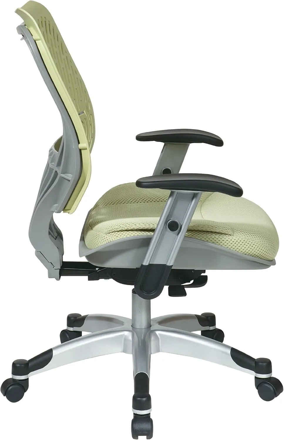 SPACE Seating REVV Self Adjusting SpaceFlex Kiwi Backrest Support and Padded Kiwi Mesh Seat with Adjustable Arms and Platinum Finish Base Managers Chair