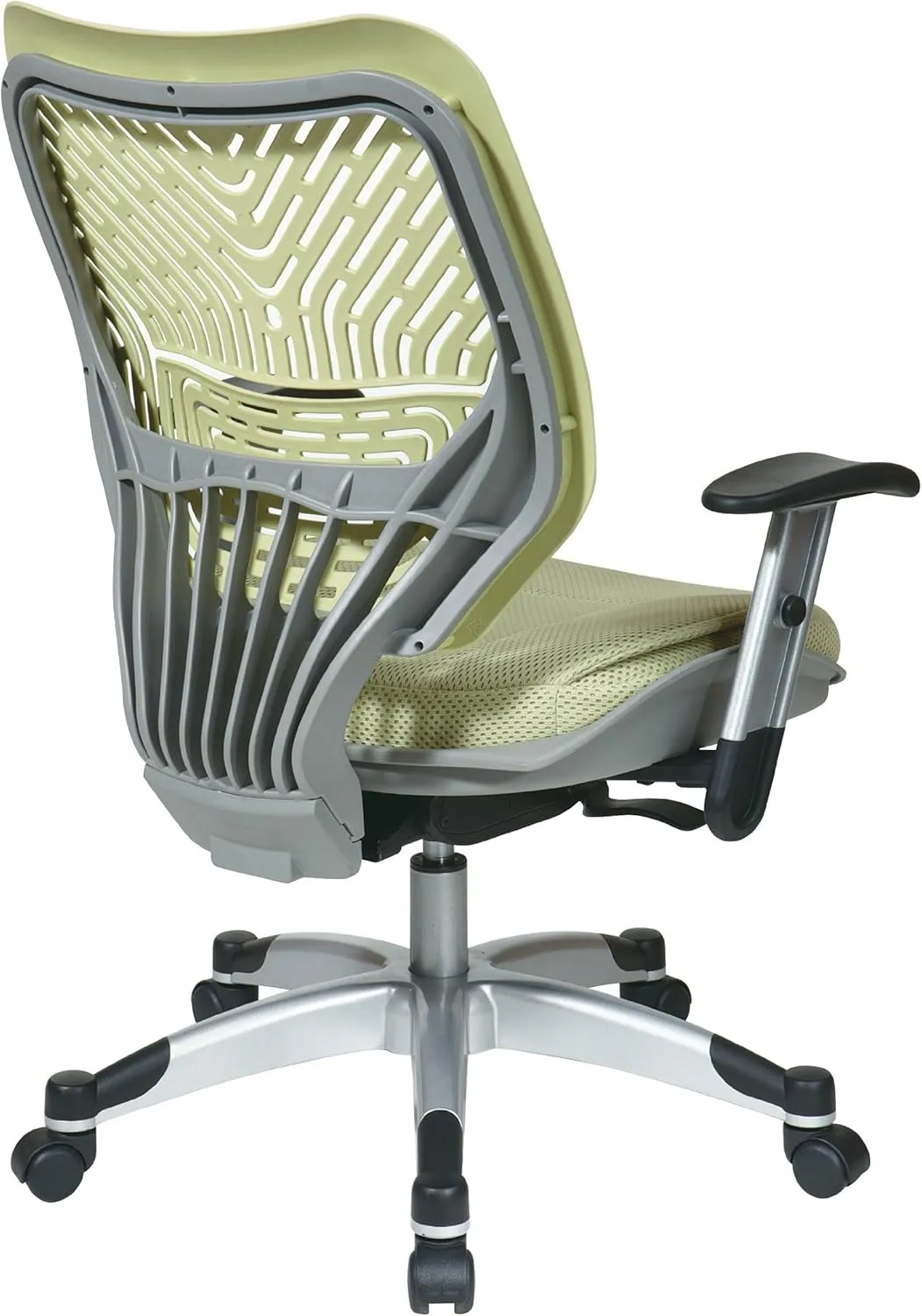 SPACE Seating REVV Self Adjusting SpaceFlex Kiwi Backrest Support and Padded Kiwi Mesh Seat with Adjustable Arms and Platinum Finish Base Managers Chair
