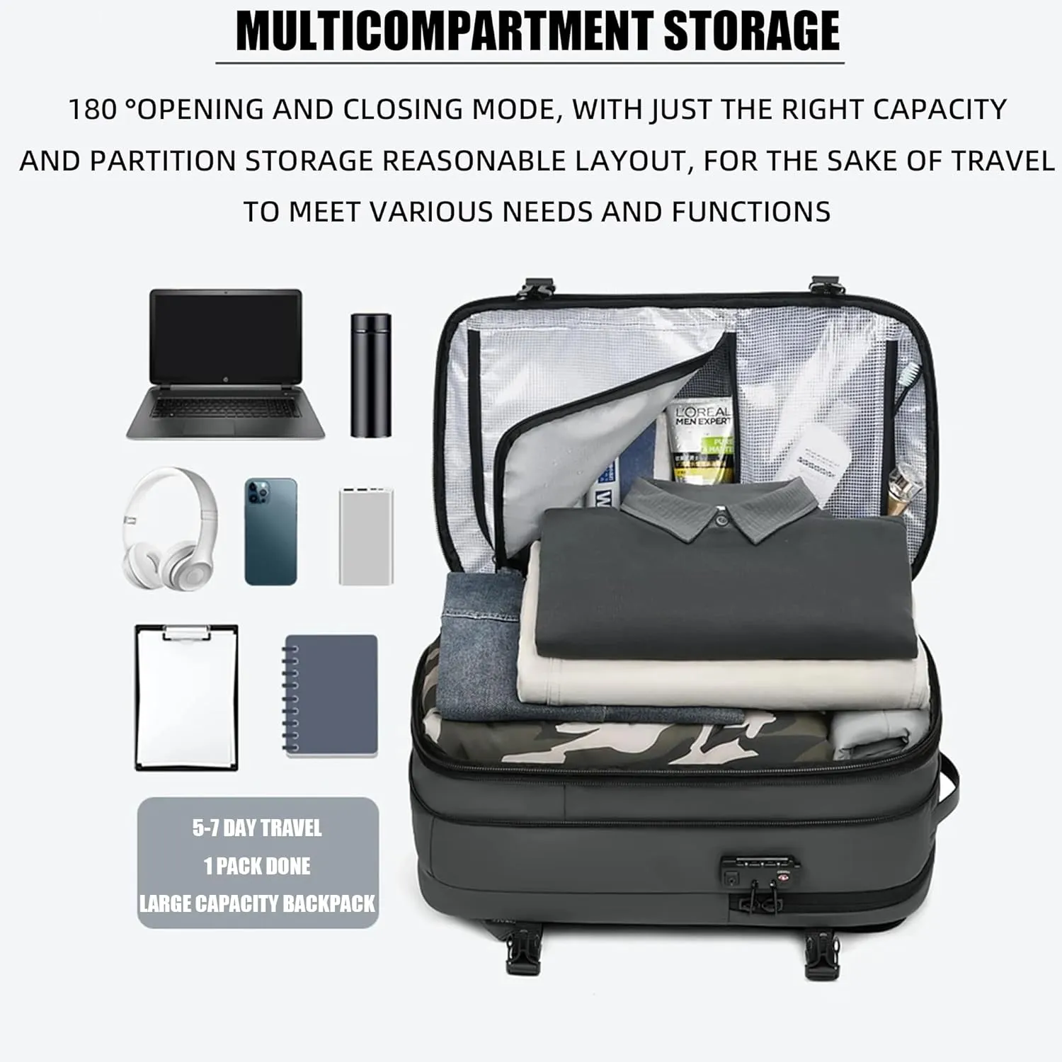 Space Vac Pro Vacuum Backpack Travel Bag,Voyagevac Vacuum Air Seal Compression Travel Expandable Backpack (Light Gray)
