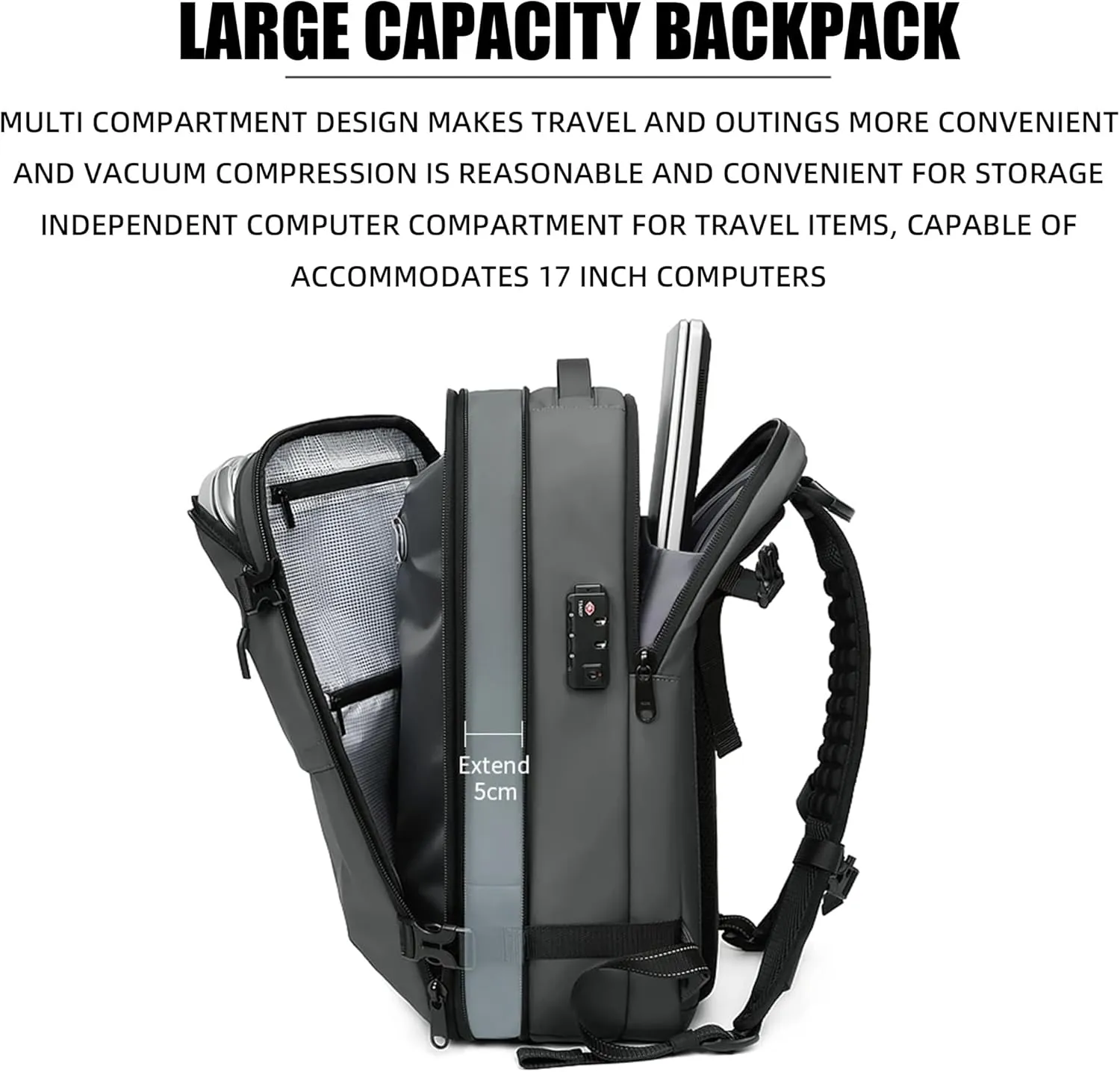 Space Vac Pro Vacuum Backpack Travel Bag,Voyagevac Vacuum Air Seal Compression Travel Expandable Backpack (Light Gray)