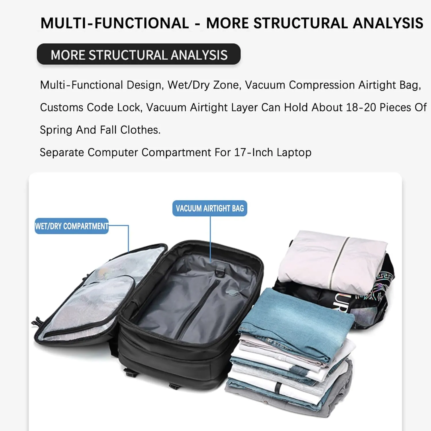 Space Vac Pro Vacuum Backpack Travel Bag,Voyagevac Vacuum Air Seal Compression Travel Expandable Backpack (Light Gray)