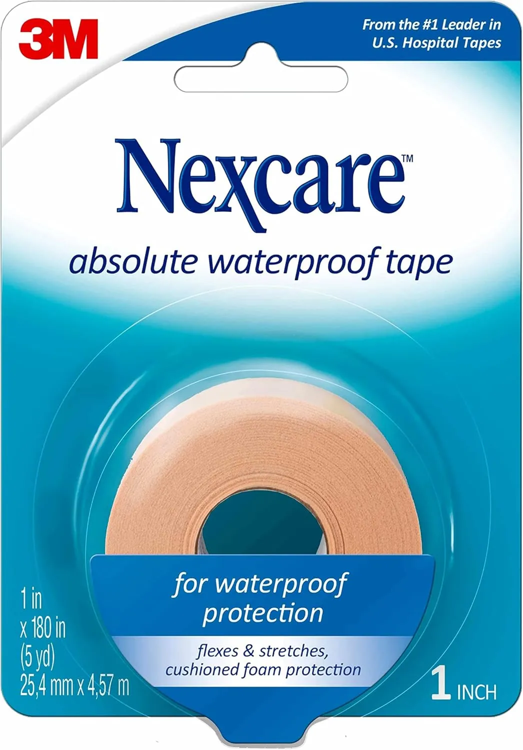 Spenco 2nd Skin Squares Soothing Protection 200-Count with Nexcare Absolute Waterproof Tape 1 Inch x 5 Yard Flexible Foam Medical Tape