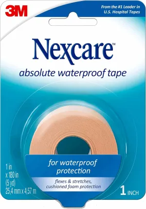Spenco 2nd Skin Squares Soothing Protection 200-Count with Nexcare Absolute Waterproof Tape 1 Inch x 5 Yard Flexible Foam Medical Tape