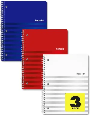 Spiral Notebooks College Ruled, 70 sheets, 8"x10" Assorted Colors, Value Pack 3