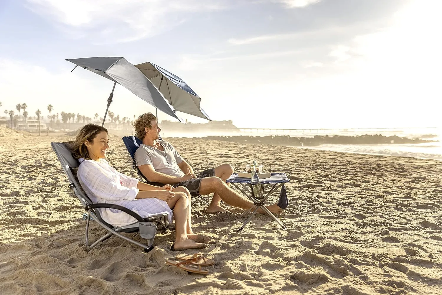 Sport-Brella Beach Chair with UPF 50  Adjustable Umbrella, Midnight Blue