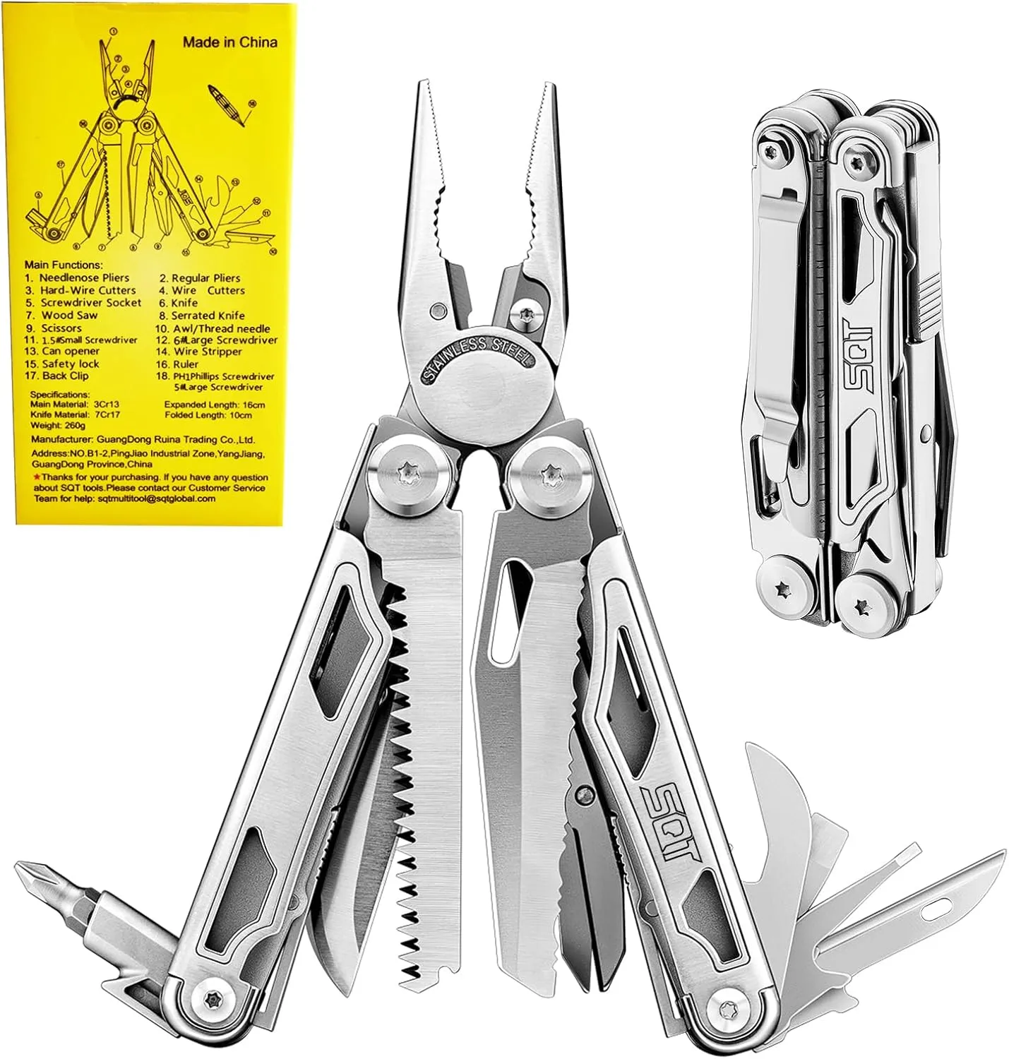 SQT2038-5 18-in-1 Multitool, Gifts for Men, Foldable & Self-Locking, Professional Multitool for DIY, Outdoor Camping, and Home Repairs...