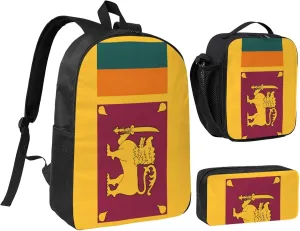 Sri Lanka Flag print Backpack 3pcs Set Including 17 Inch Large BookBag With Lunch Bag And Practical Pen Bag