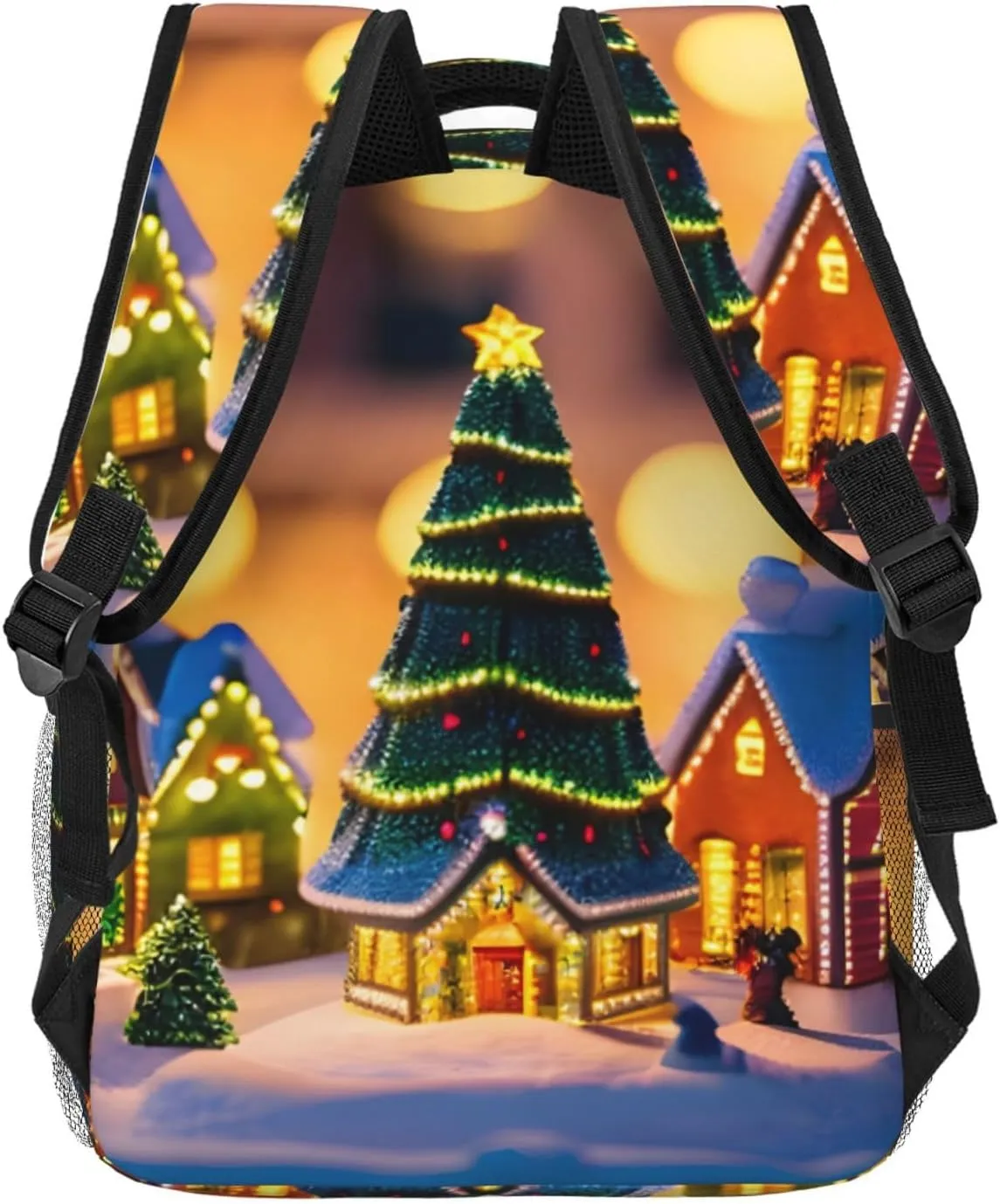 SSIMOO Christmas Village Leisure Lightweight Double-Shoulder Backpack,Simple Canvas, And Spacious Design
