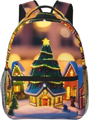 SSIMOO Christmas Village Leisure Lightweight Double-Shoulder Backpack,Simple Canvas, And Spacious Design