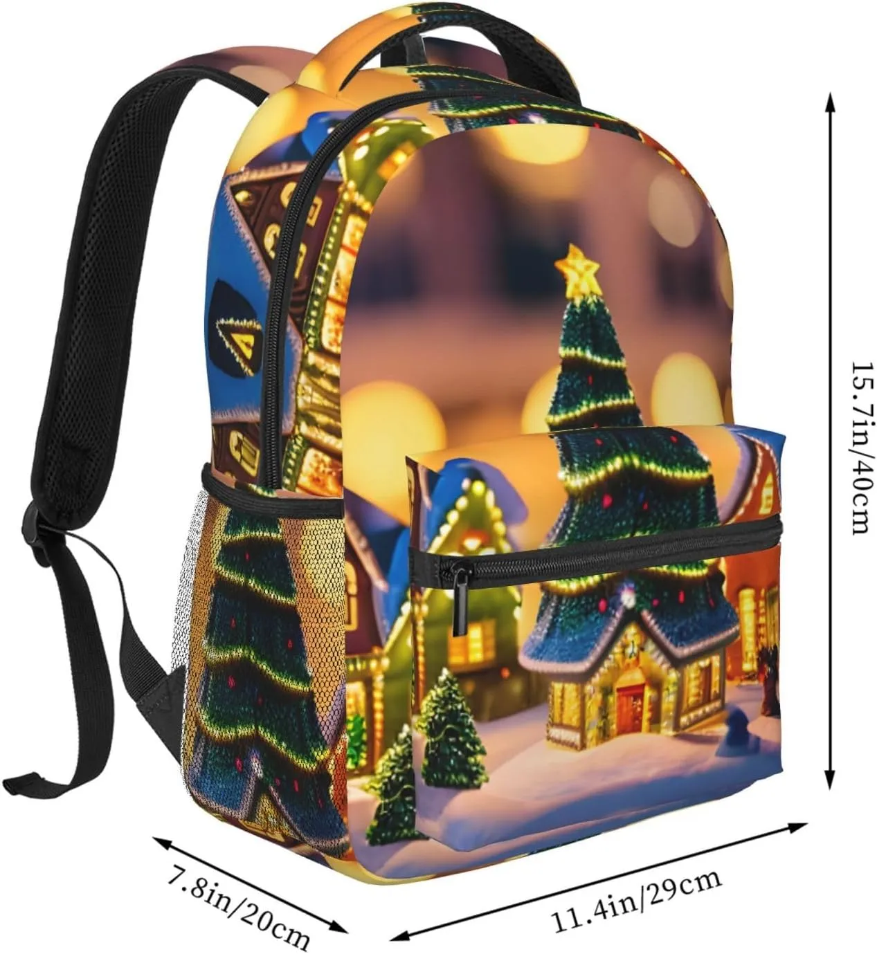SSIMOO Christmas Village Leisure Lightweight Double-Shoulder Backpack,Simple Canvas, And Spacious Design