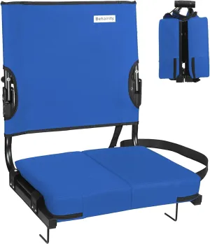Stadium Seats for Bleachers with Back Support Wide, Portable Bleacher Chairs with Highest Back and Thick Cushion, Folding Padded Stadium Chair for Adults at Sports Events and Concerts. (Blue)