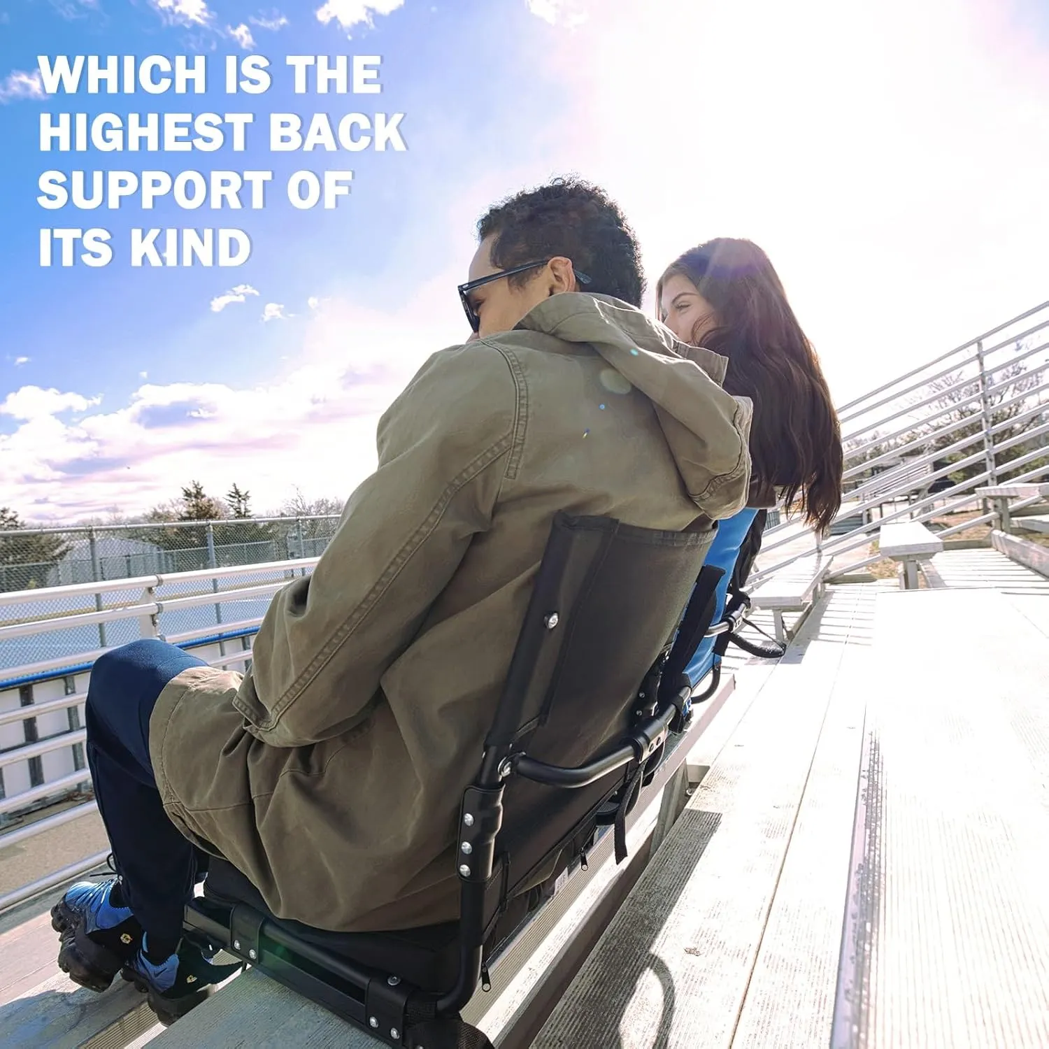 Stadium Seats for Bleachers with Back Support Wide, Portable Bleacher Chairs with Highest Back and Thick Cushion, Folding Padded Stadium Chair for Adults at Sports Events and Concerts. (Blue)