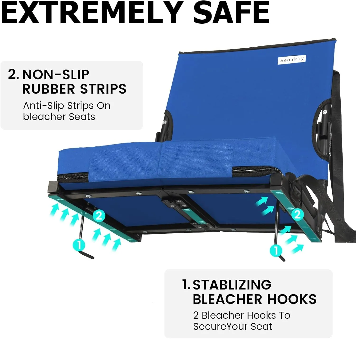 Stadium Seats for Bleachers with Back Support Wide, Portable Bleacher Chairs with Highest Back and Thick Cushion, Folding Padded Stadium Chair for Adults at Sports Events and Concerts. (Blue)