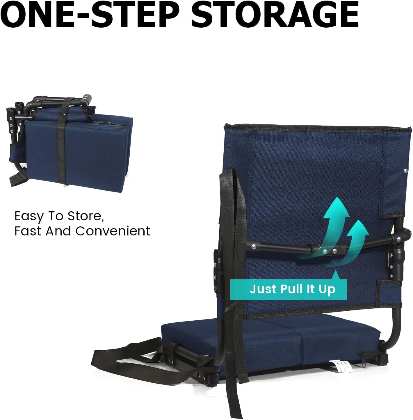 Stadium Seats for Bleachers with Back Support Wide, Portable Bleacher Chairs with Highest Back and Thick Cushion, Folding Padded Stadium Chair for Adults at Sports Events and Concerts. (Navy Blue)