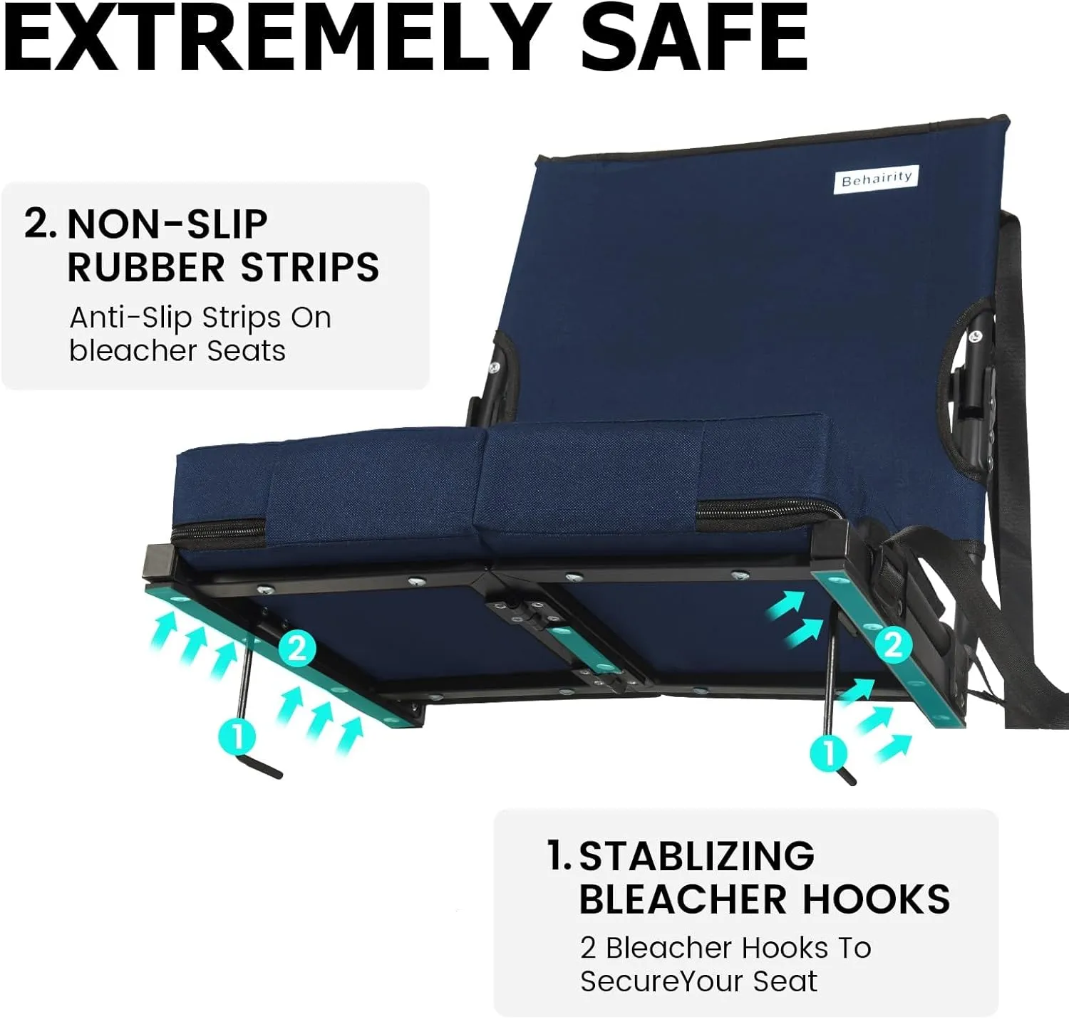 Stadium Seats for Bleachers with Back Support Wide, Portable Bleacher Chairs with Highest Back and Thick Cushion, Folding Padded Stadium Chair for Adults at Sports Events and Concerts. (Navy Blue)