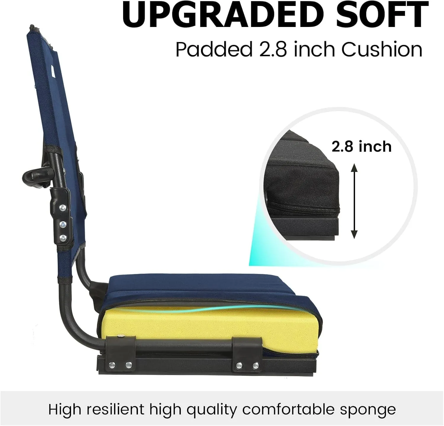 Stadium Seats for Bleachers with Back Support Wide, Portable Bleacher Chairs with Highest Back and Thick Cushion, Folding Padded Stadium Chair for Adults at Sports Events and Concerts. (Navy Blue)