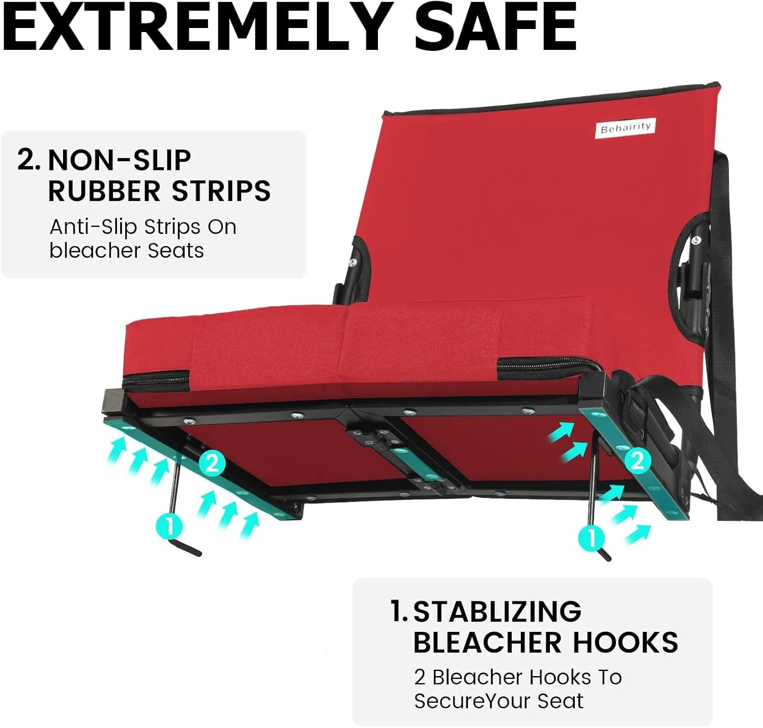 Stadium Seats for Bleachers with Back Support Wide, Portable Bleacher Chairs with Highest Back and Thick Cushion, Folding Padded Stadium Chair for Adults at Sports Events and Concerts. (Red)