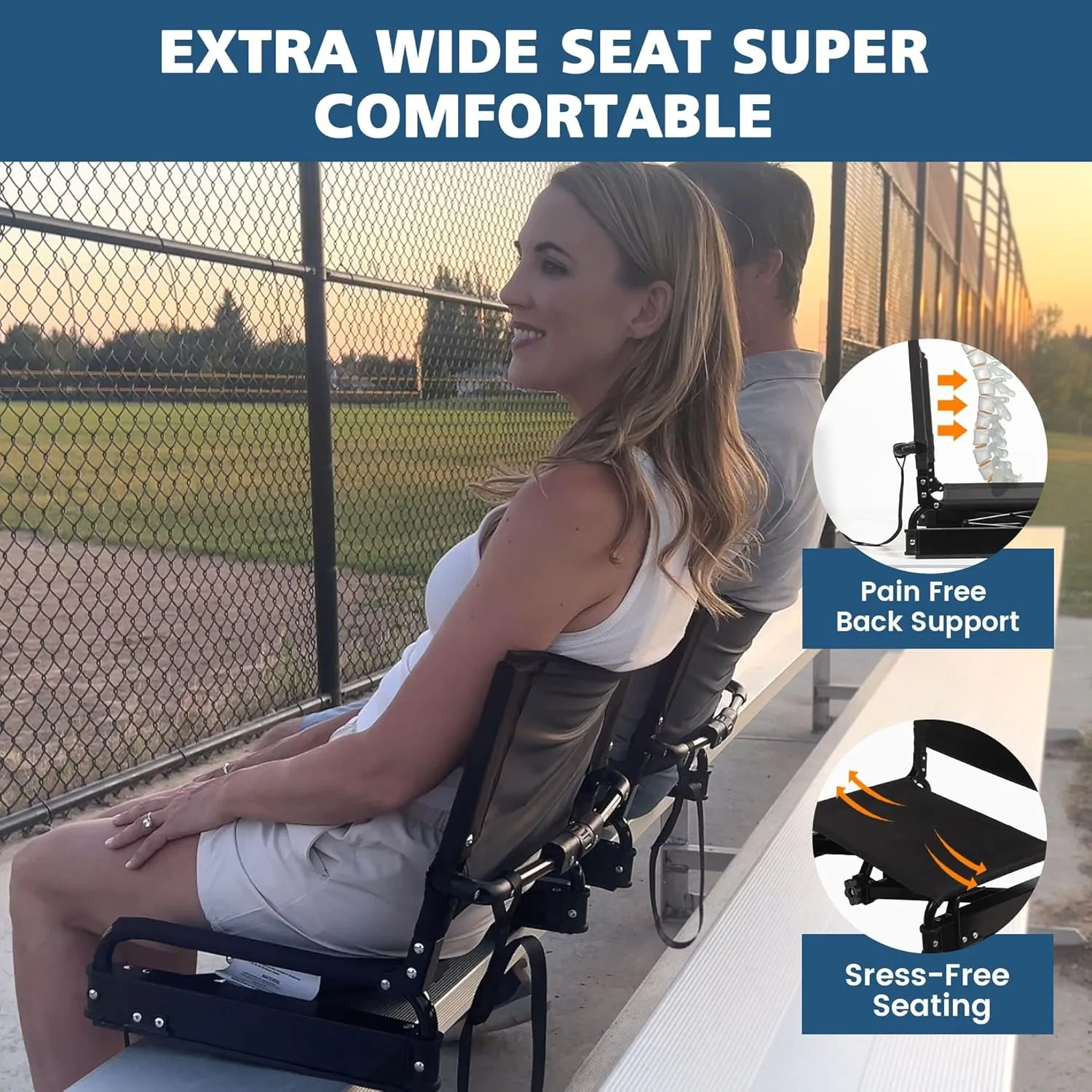 Stadium Seats for Bleachers with Back Support,Stadium Seating for Bleachers with Comfy Padded Active Foam Backs,Portable Folding Stadium Chair with Shoulder Strap,Bleacher Chairs with Back