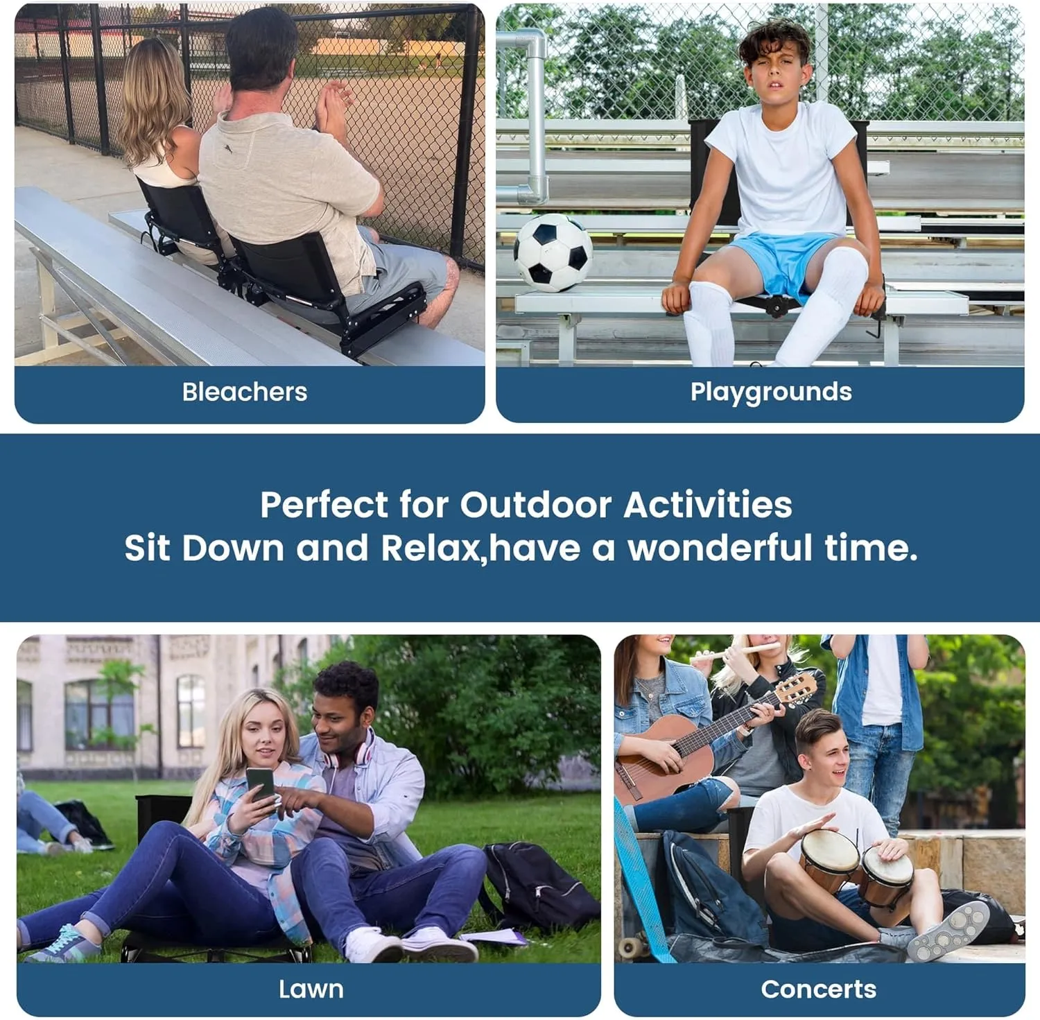 Stadium Seats for Bleachers with Back Support,Stadium Seating for Bleachers with Comfy Padded Active Foam Backs,Portable Folding Stadium Chair with Shoulder Strap,Bleacher Chairs with Back