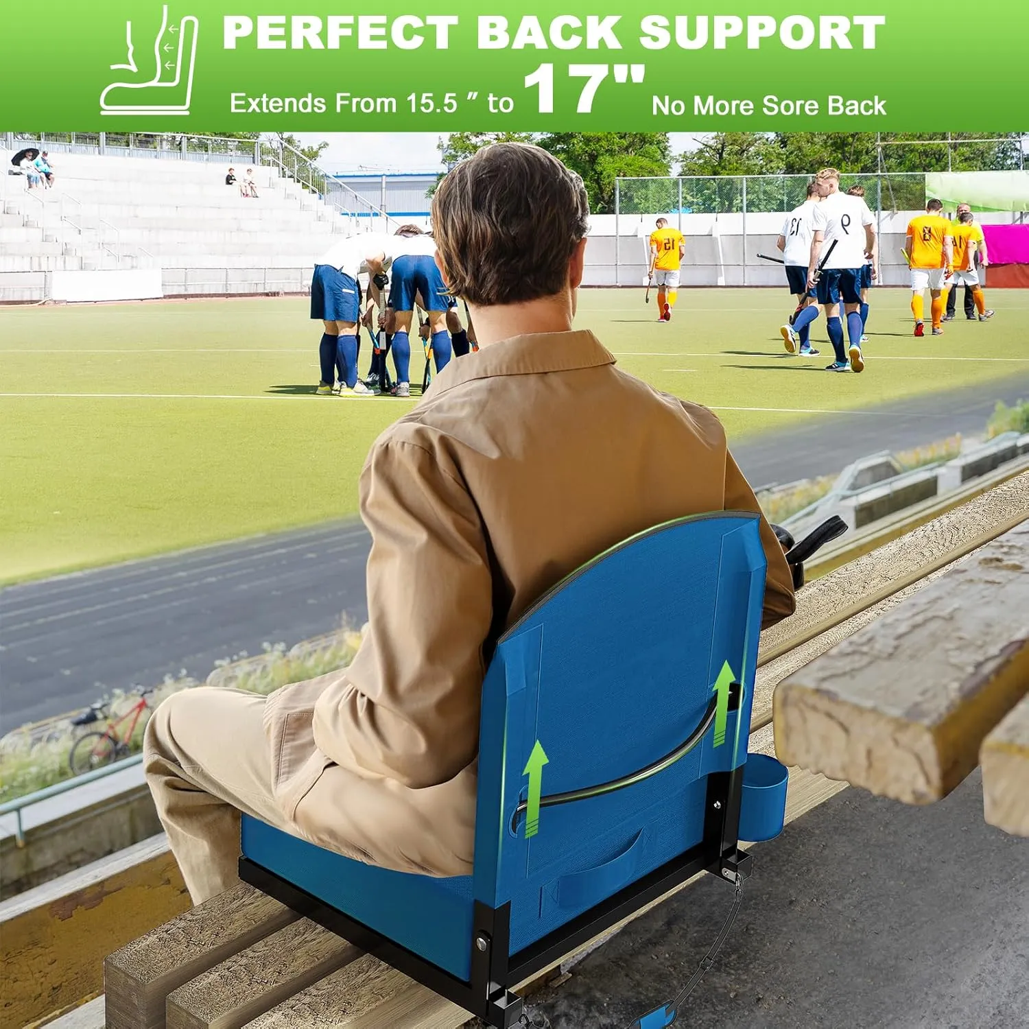 Stadium Seats with Back Support, Portable Bleacher Seat for Bleachers Hold up 400lbs, Wide Bleacher Seat with Shoulder Strap & Handle Perfect for Sports Events (Blue, 1pcs)