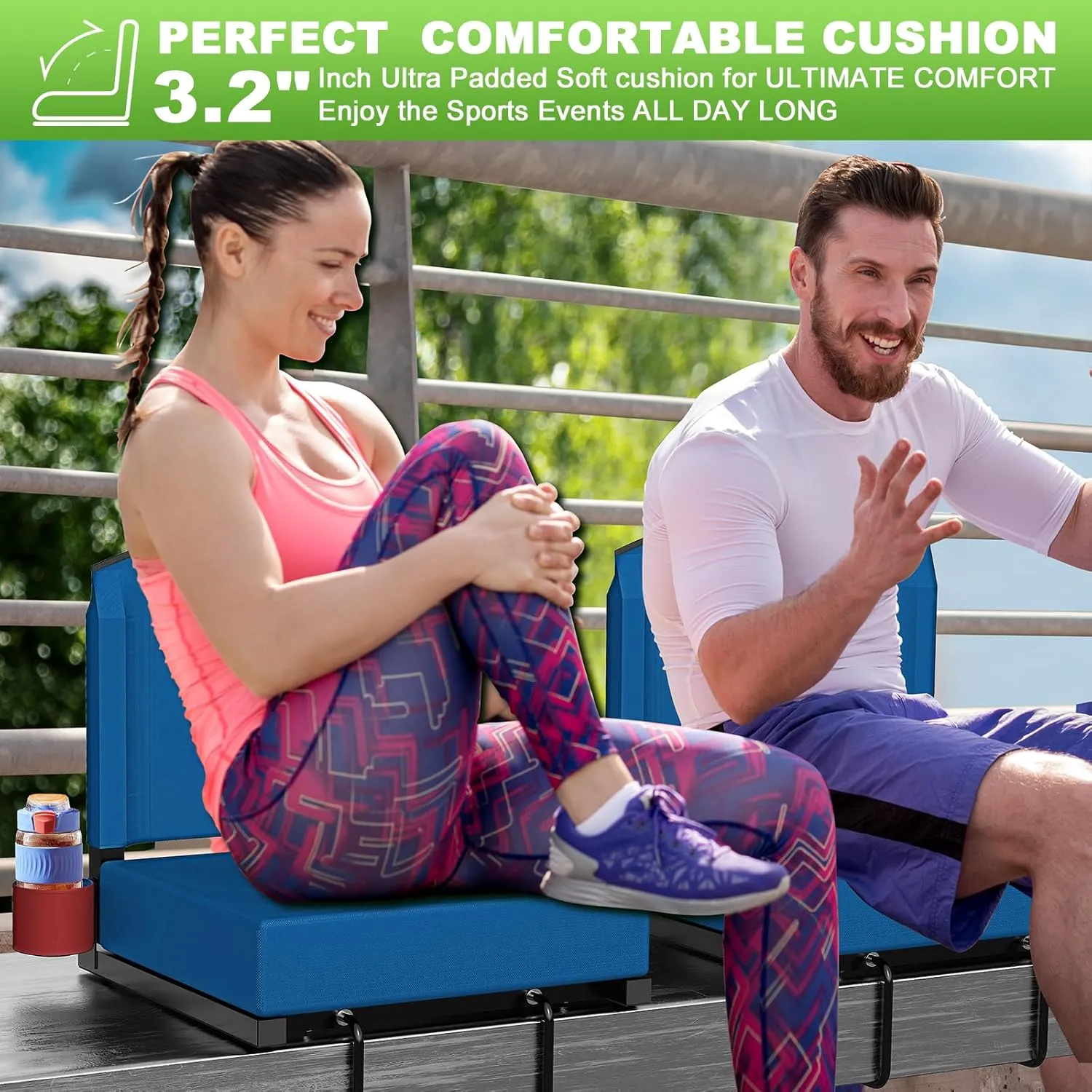 Stadium Seats with Back Support, Portable Bleacher Seat for Bleachers Hold up 400lbs, Wide Bleacher Seat with Shoulder Strap & Handle Perfect for Sports Events (Blue, 1pcs)