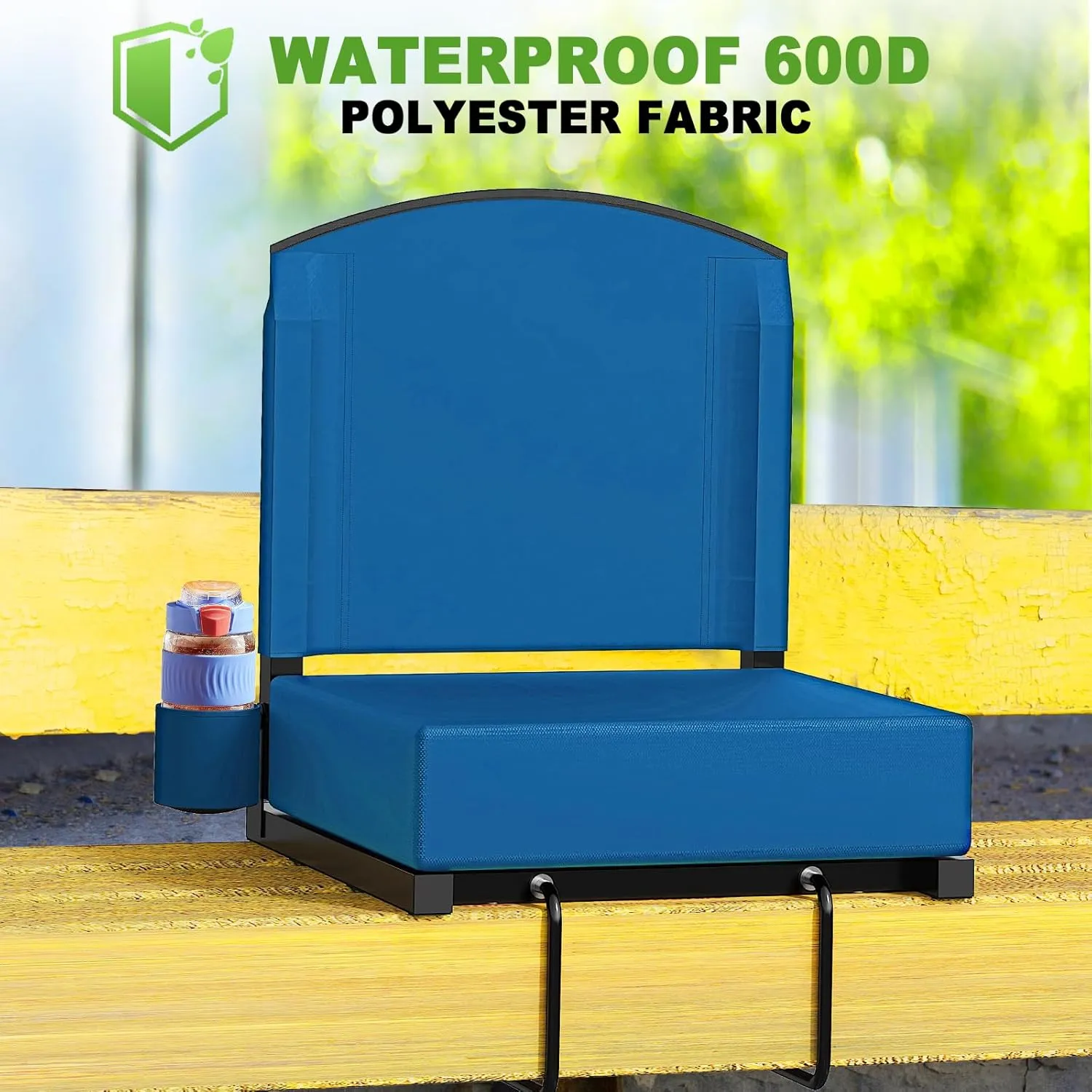 Stadium Seats with Back Support, Portable Bleacher Seat for Bleachers Hold up 400lbs, Wide Bleacher Seat with Shoulder Strap & Handle Perfect for Sports Events (Blue, 1pcs)