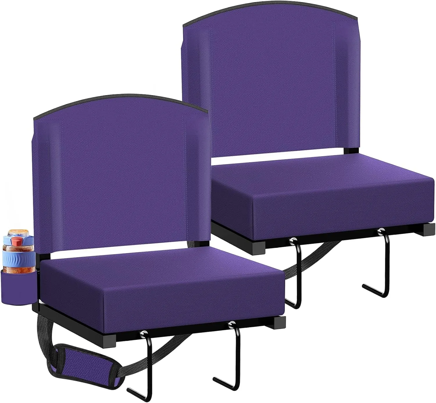 Stadium Seats with Back Support, Portable Bleacher Seat for Bleachers Hold up 400lbs, Wide Bleacher Seat with Shoulder Strap & Handle Perfect for Sports Events (Purple, 2pcs)