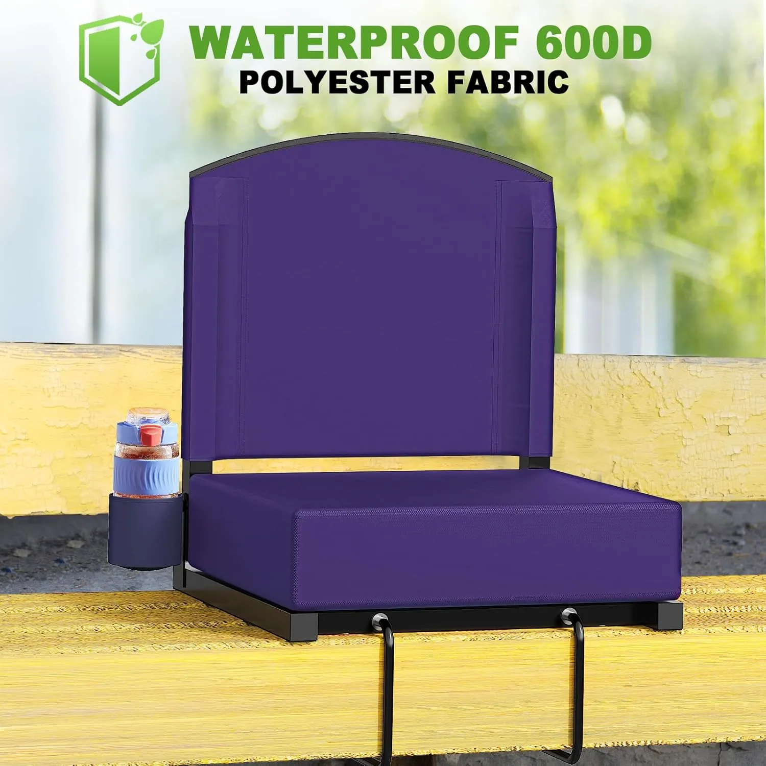 Stadium Seats with Back Support, Portable Bleacher Seat for Bleachers Hold up 400lbs, Wide Bleacher Seat with Shoulder Strap & Handle Perfect for Sports Events (Purple, 2pcs)