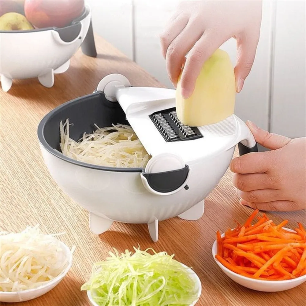 Stainless Steel Vegetable Slicer with Multi-Functional Draining Basket