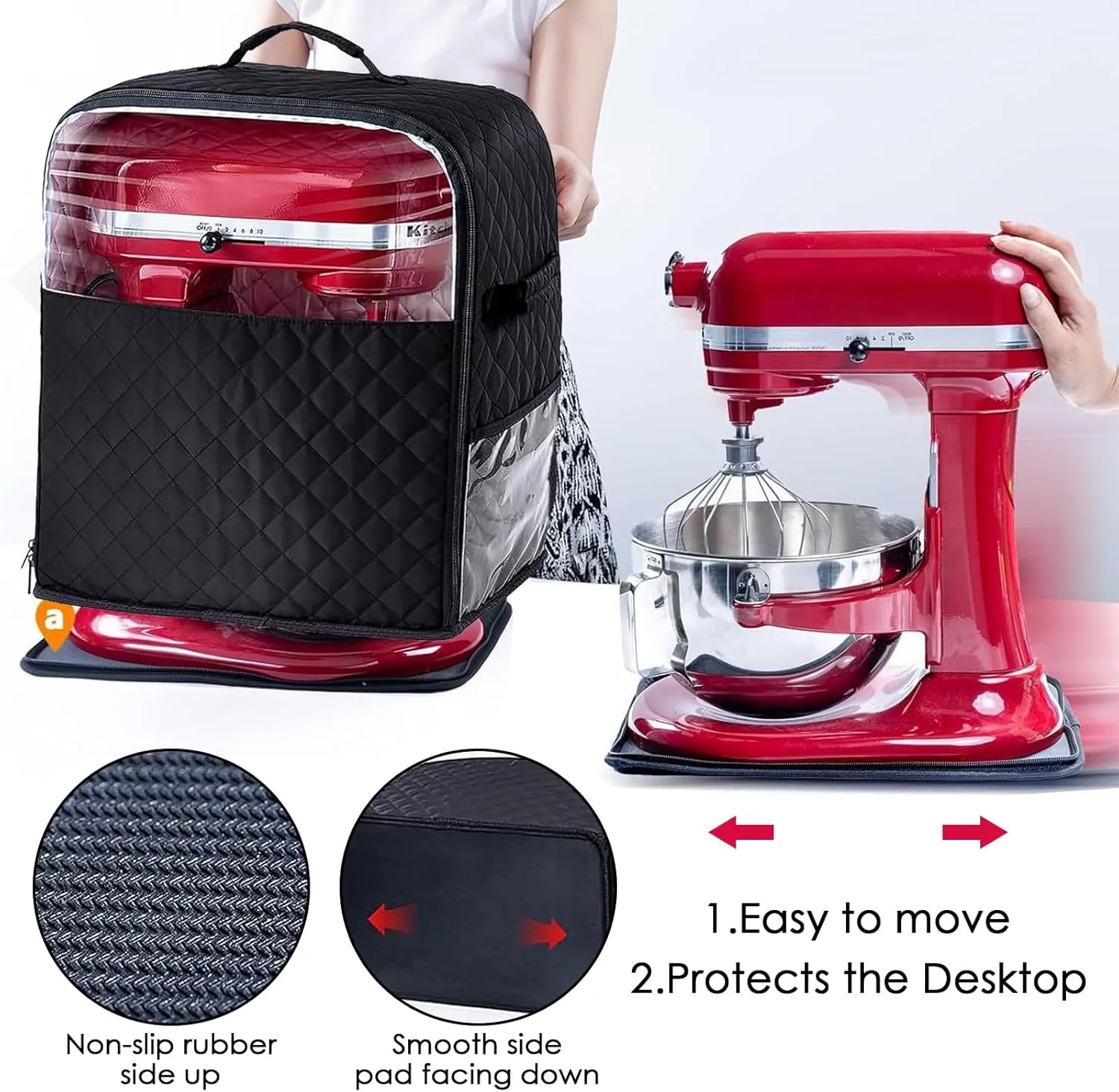 Stand Mixer Cover Compatible with KitchenAid Mixer 6/7/8 Quart, Protective Covers with Appliance Sliders Base, Pockets for Kitchen Aid Accessories and Attachments