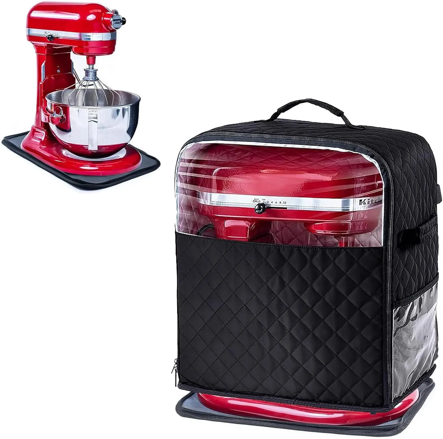 Stand Mixer Cover Compatible with KitchenAid Mixer 6/7/8 Quart, Protective Covers with Appliance Sliders Base, Pockets for Kitchen Aid Accessories and Attachments