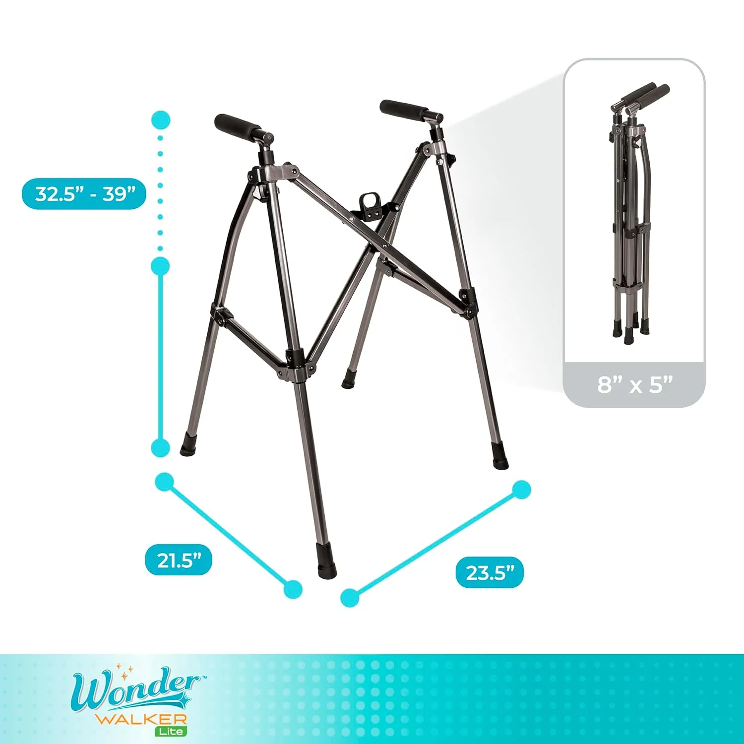 Stander Wonder Walker Lite, Lightweight Folding-Walker for Adults, Seniors, and Elderly, Collapsible Travel-Walker for Mobility Support, Compact Standard-Walker Without Wheels, Black Walnut