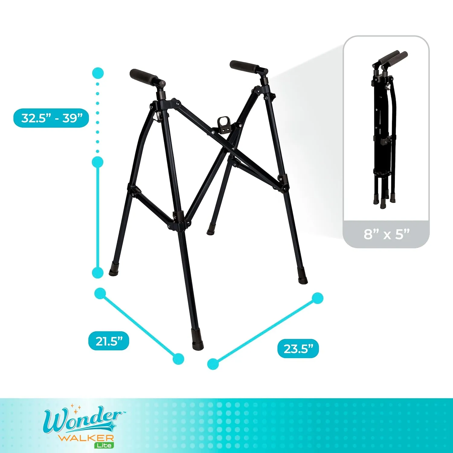 Stander Wonder Walker Lite, Lightweight Folding-Walker for Adults, Seniors, and Elderly, Collapsible Travel-Walker for Mobility Support, Compact Standard-Walker Without Wheels, Matte Black