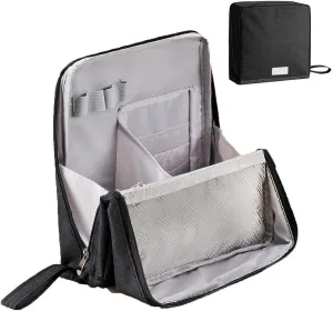 Standing Makeup Bag Portable, Large Capacity, Doresty Makeup Bag, Waterproof Multipurpose Stand up Toiletry Bags Stationery Organizer, Toiletry Bags with Compartments for Traveling (Black)