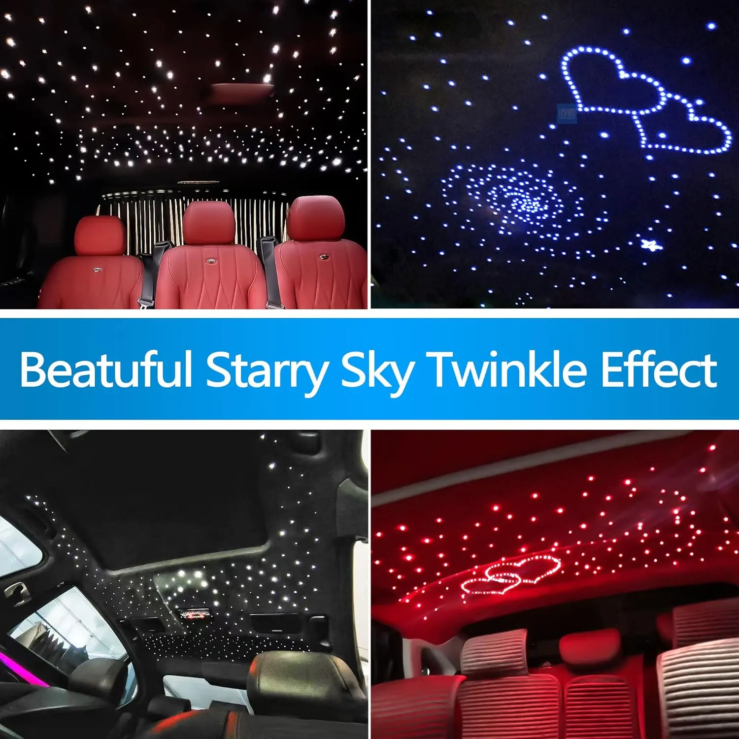 Starlight Headliner Kit, 10W Twinkle Fiber Optic Light Kit for Car Roof Use, 375pcs of (0.03in 0.04in 0.06in)*9.8ft Car Ceiling Star Lights with APP/Remote Music Control