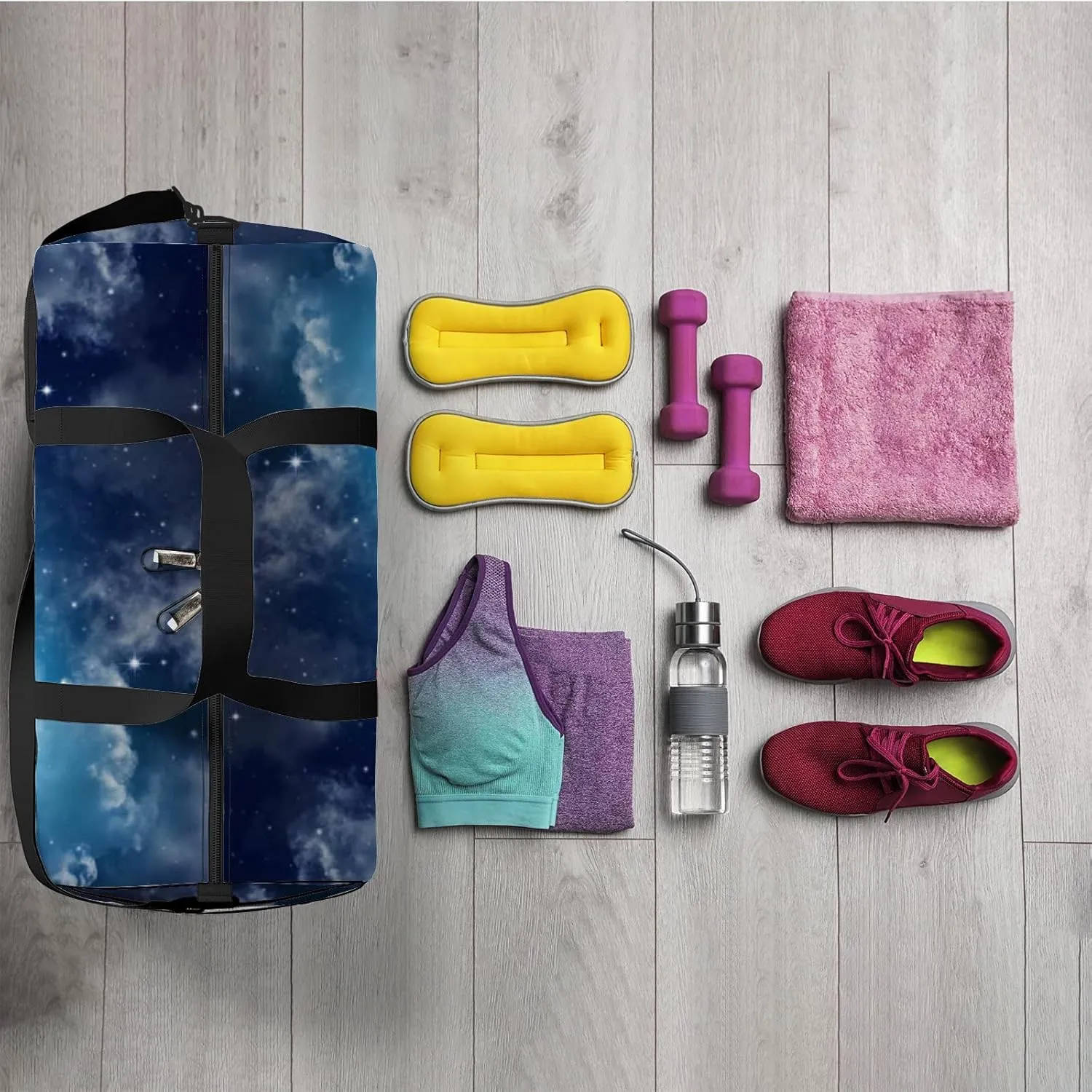 Starry Sky Night Sky Cloud Stars Moon Sports Bag Tote Bag Waterproof Gym Bag with Shoulder Strap Zipper 2 Side Pockets for Men and Women, Travel and Storage Shoulder Bag.