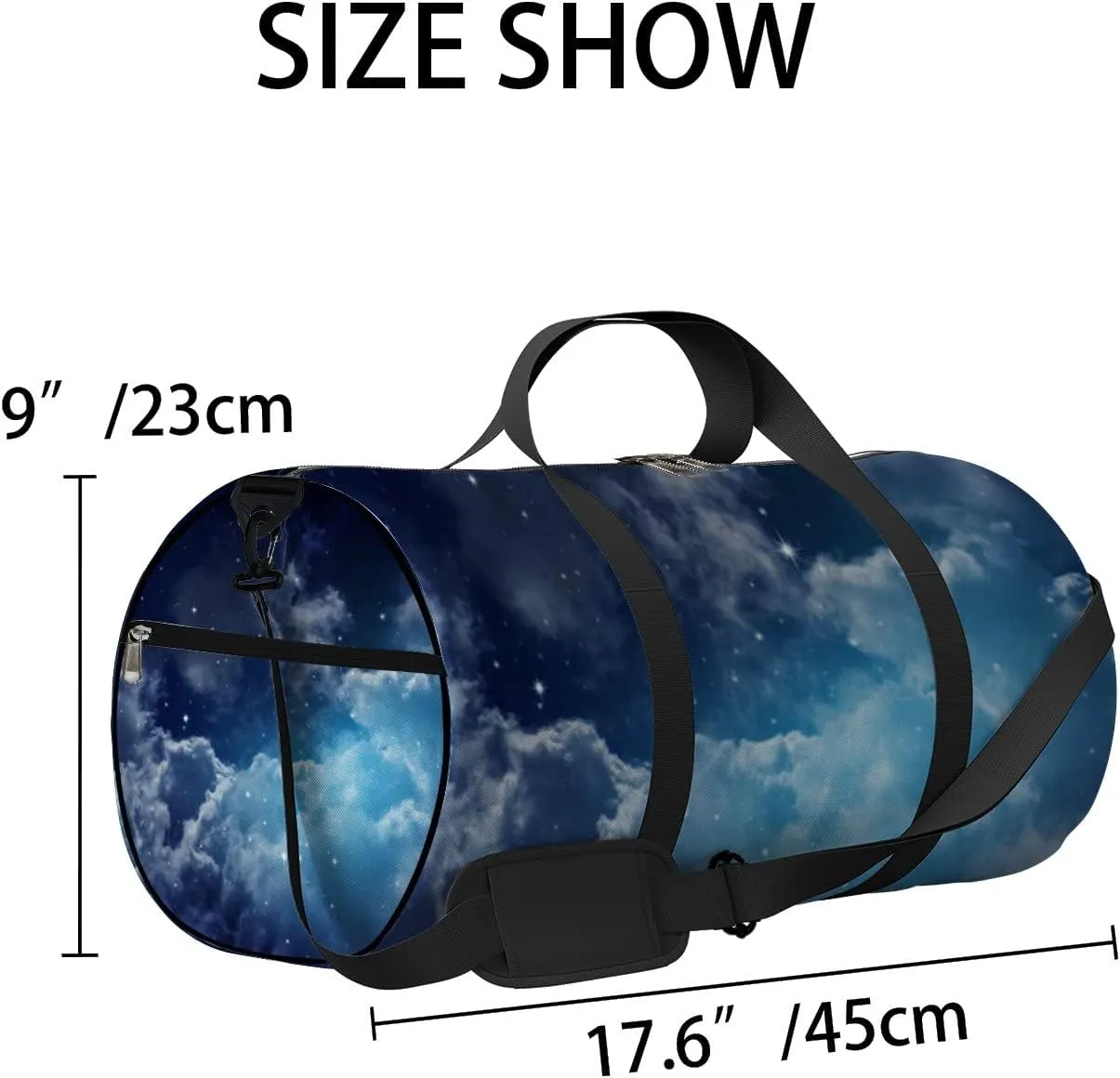 Starry Sky Night Sky Cloud Stars Moon Sports Bag Tote Bag Waterproof Gym Bag with Shoulder Strap Zipper 2 Side Pockets for Men and Women, Travel and Storage Shoulder Bag.