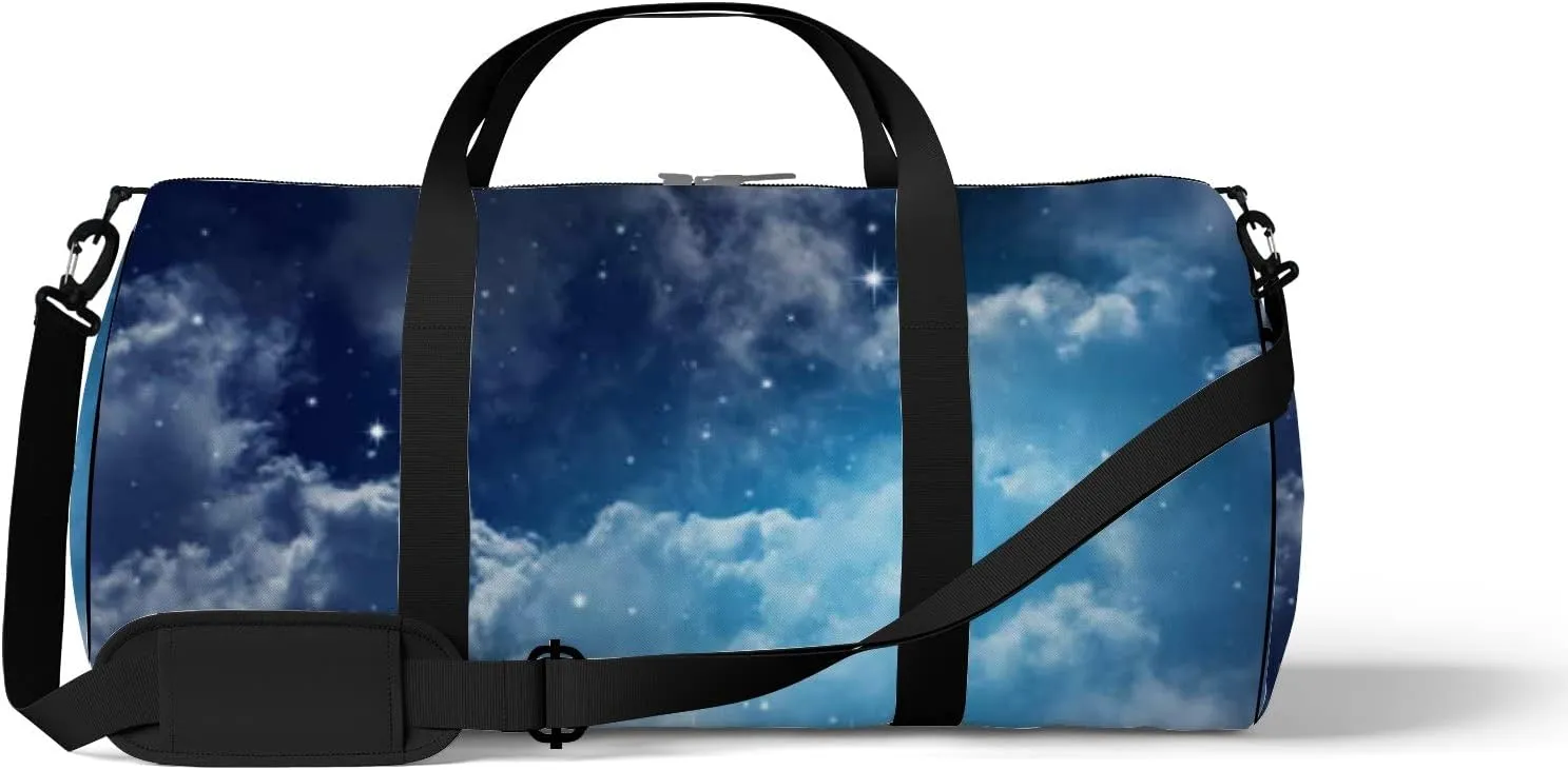 Starry Sky Night Sky Cloud Stars Moon Sports Bag Tote Bag Waterproof Gym Bag with Shoulder Strap Zipper 2 Side Pockets for Men and Women, Travel and Storage Shoulder Bag.