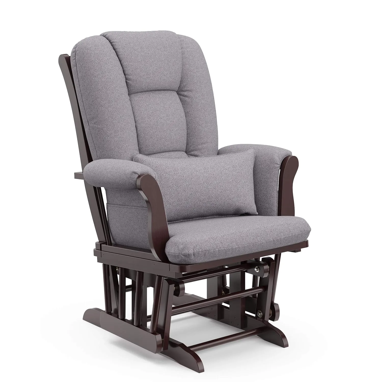 Storkcraft Tuscany Custom Glider and Ottoman with Free Lumbar Pillow (Espresso/Slate Gray Swirl) - Cleanable Upholstered Comfort Rocking Nursery Chair with Ottoman
