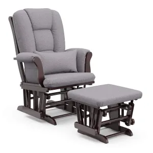 Storkcraft Tuscany Custom Glider and Ottoman with Free Lumbar Pillow (Espresso/Slate Gray Swirl) - Cleanable Upholstered Comfort Rocking Nursery Chair with Ottoman