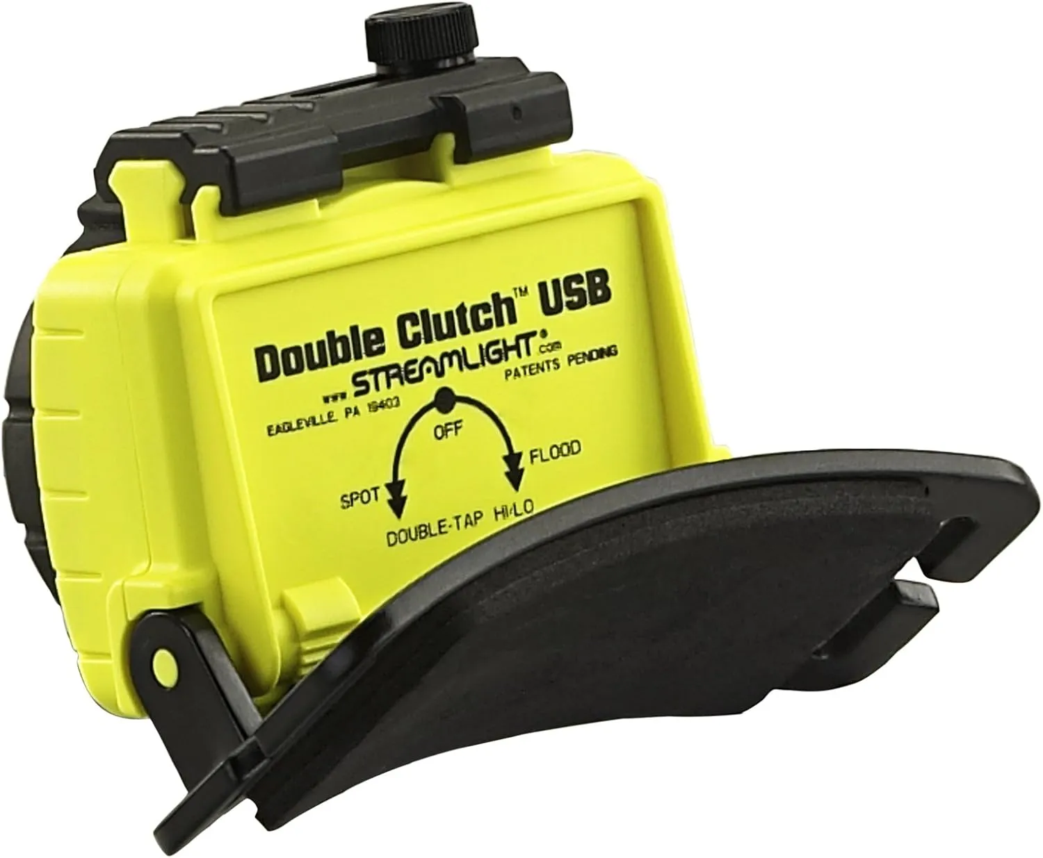 Streamlight 61602 Double Clutch USB 125-Lumen Multi-Fuel LED Headlamp with 120V AC Charging System, Elastic Head Strap, and Rubber Hard Hat Strap, Yellow