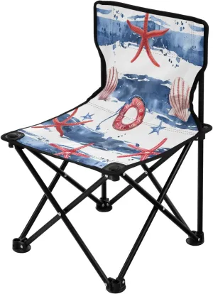 Striped Starfish Shell Portable Outdoor Folding Chair Anti-Slip Padded Oxford Cloth Stool Camping Chair Small for Beach Hiking Fishing Gardening Quad Camp Chair